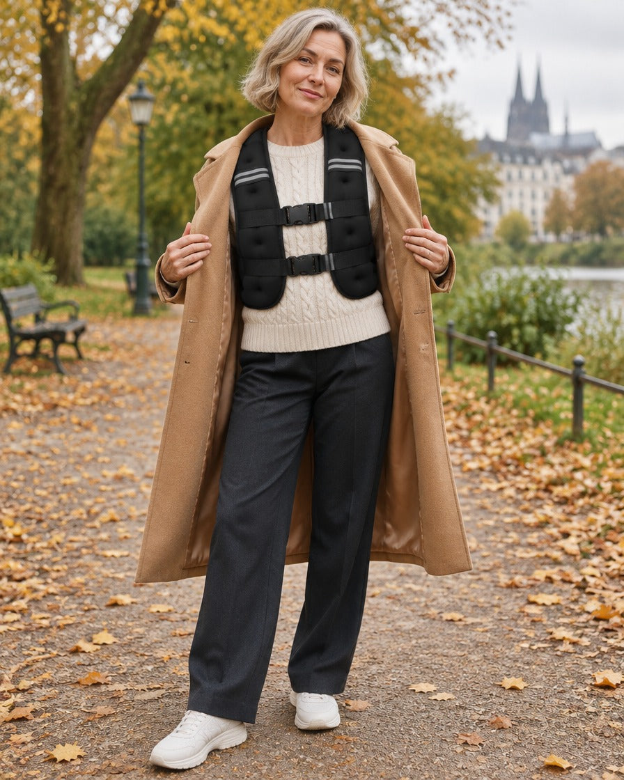 Walk-Weste unter einer offenen Jacke